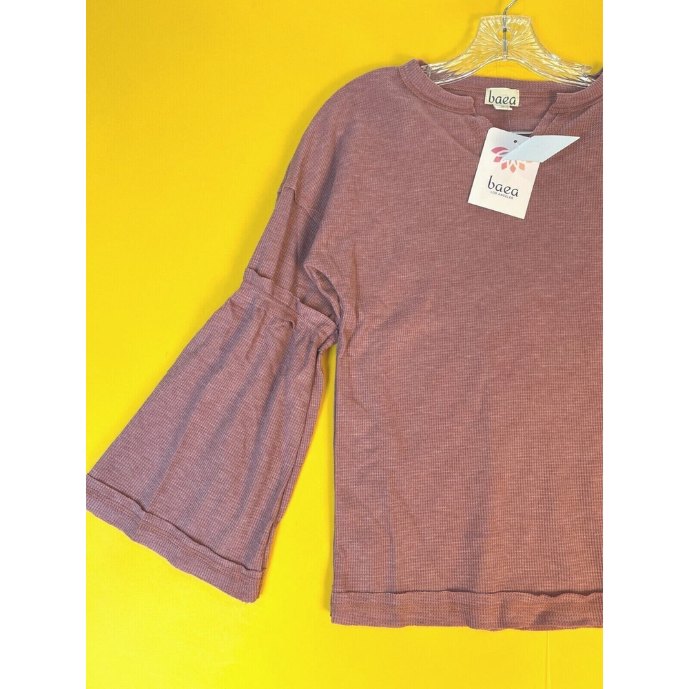 Baea Split Neck Flare Sleeve Thermal Top Womens M Pink Blush Knit Pullover $78 - Picture 5 of 7